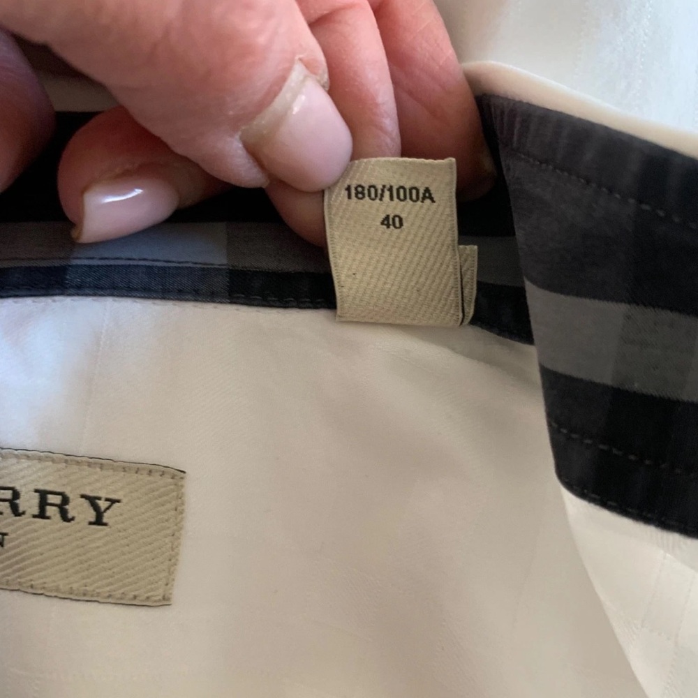 BURBERRY LONDON Mens Dressy Shirt White Button Down Nova Check Long Sleeve Sz L - Picture 12 of 16